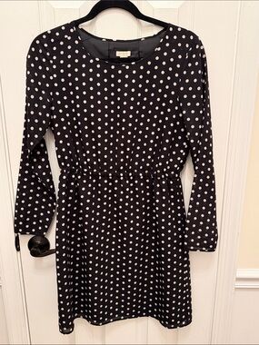 J. Crew Black Dress with Cream Polka Dots — Long Sleeve
